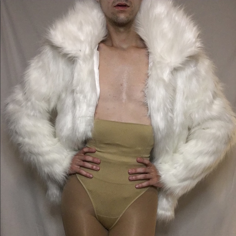 White faux fur jacket